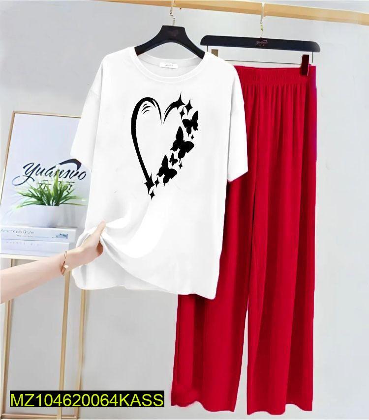women's stitched Cotton Printed Night Suit Red Medium to XL — women handbags & dresses — The Queens — gallery image 3