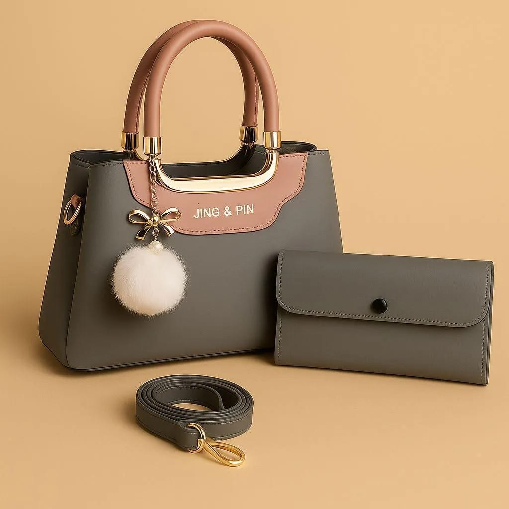 black women's handbags Navy Pink Rexine Handbag Set with Wallet & Strap — women handbags & dresses — The Queens — gallery image 7