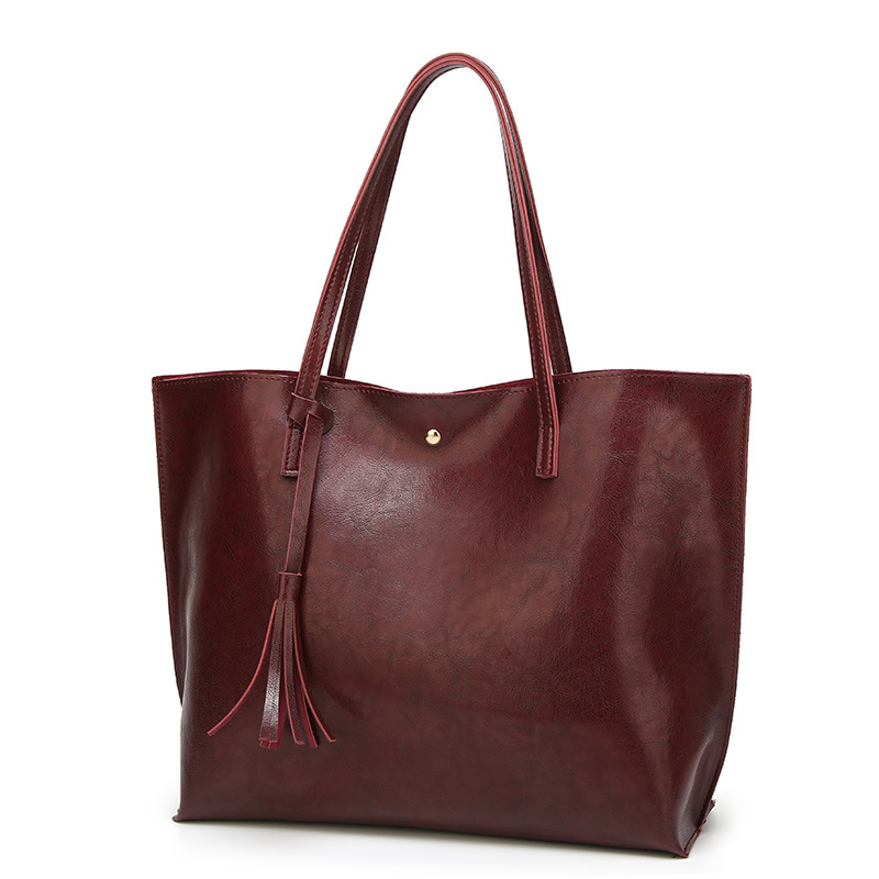 red women's handbags Burgundy Leather Tote Bag with Tassel for Women — women handbags & dresses — The Queens — gallery image 3