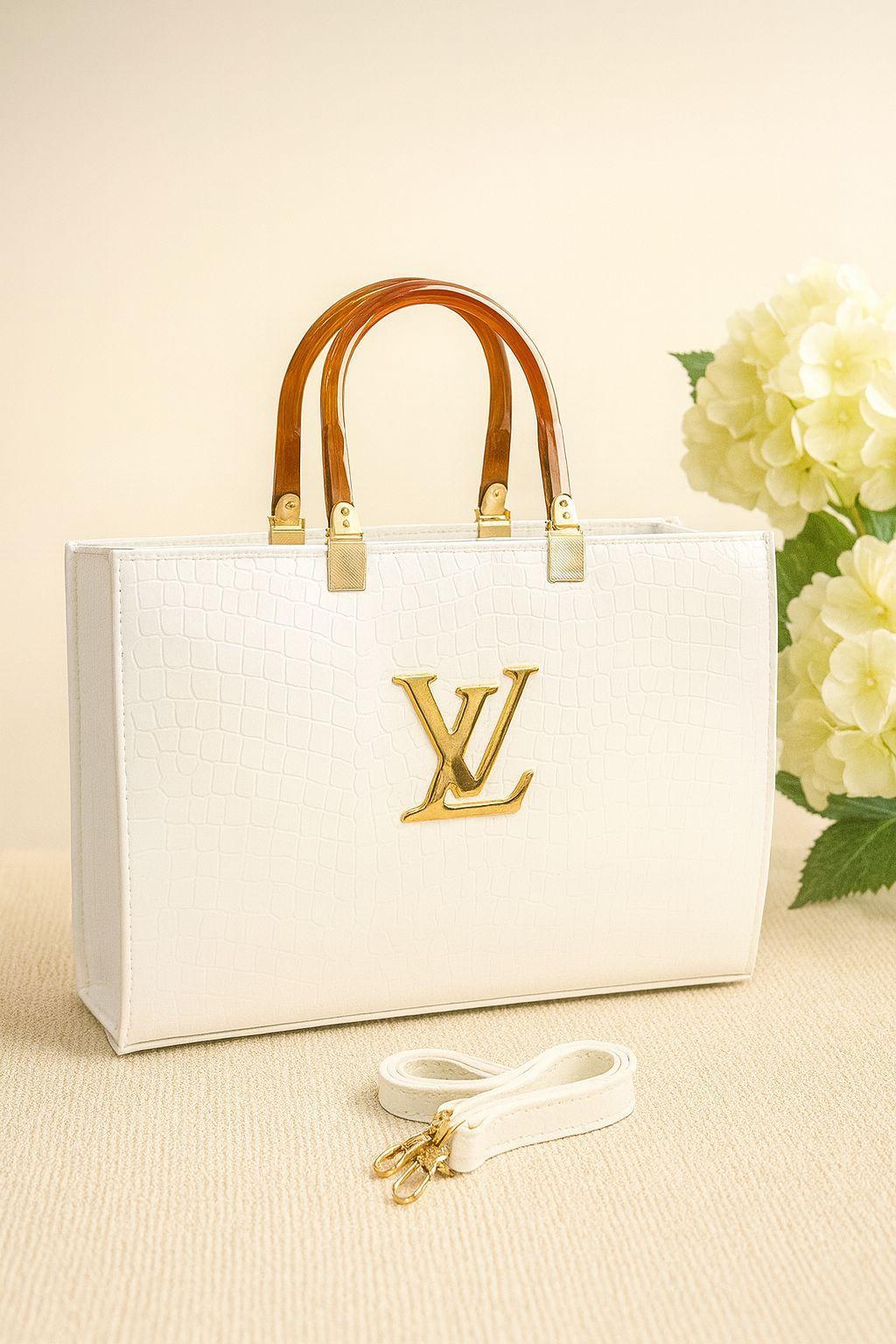 white women's handbags White Luxurious Tote Bag with Detachable Strap & Zipper Pocket — women handbags & dresses — The Queens