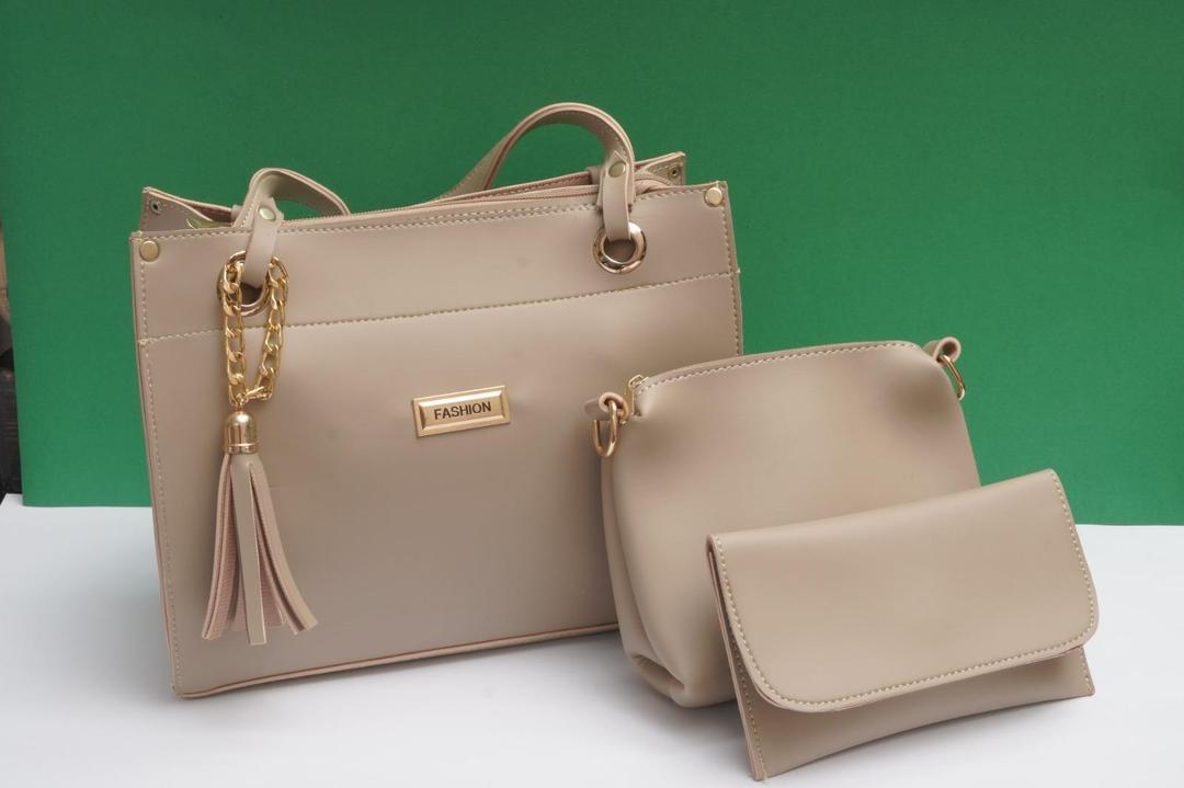 beige women's handbags Beige PU Leather Handbag with Tassel & Wallet — women handbags & dresses — The Queens — gallery image 3