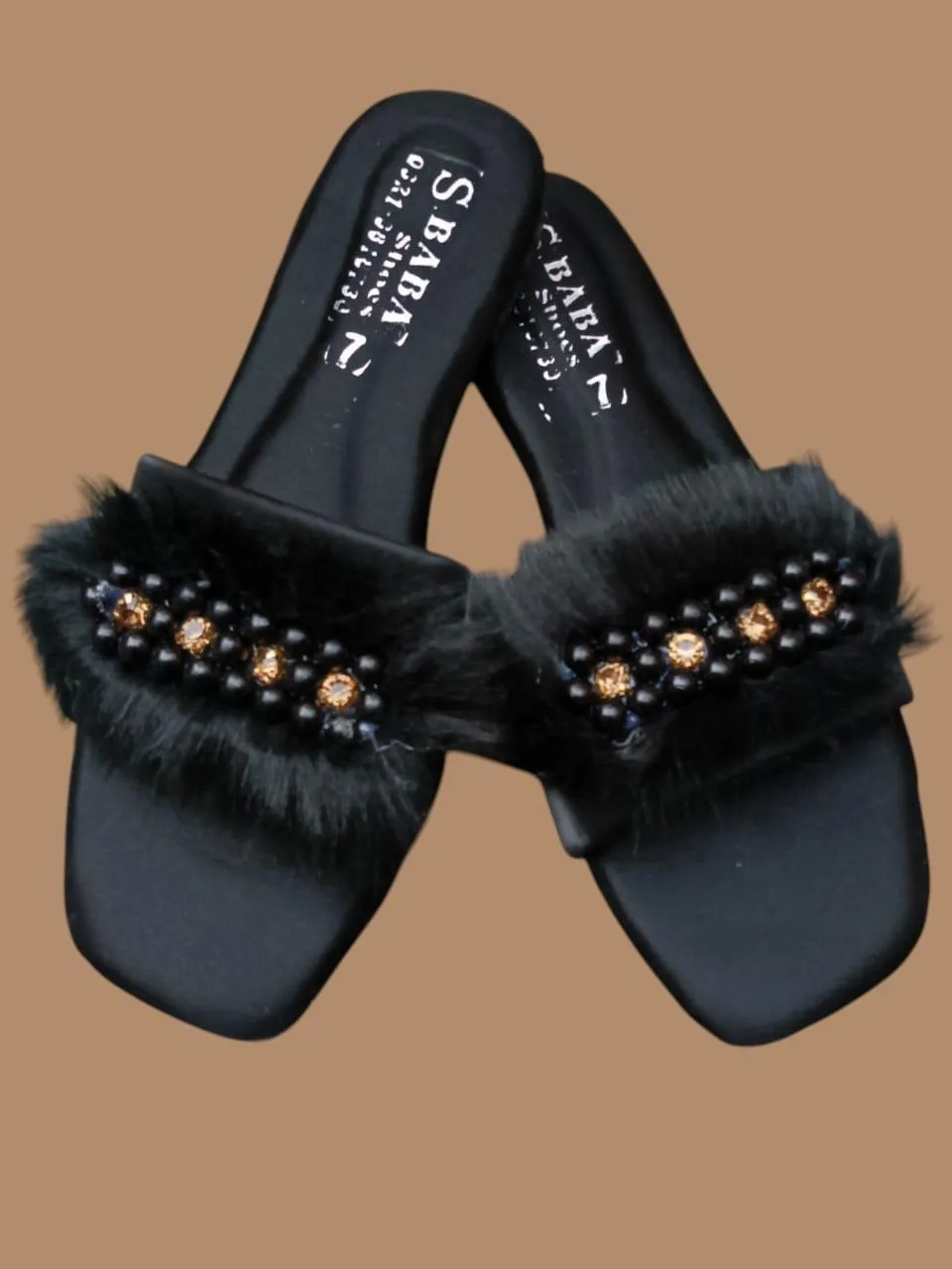 white women sandals White Fluffy Slippers with Crystal Embellishments for Women — women handbags & dresses — The Queens — gallery image 8