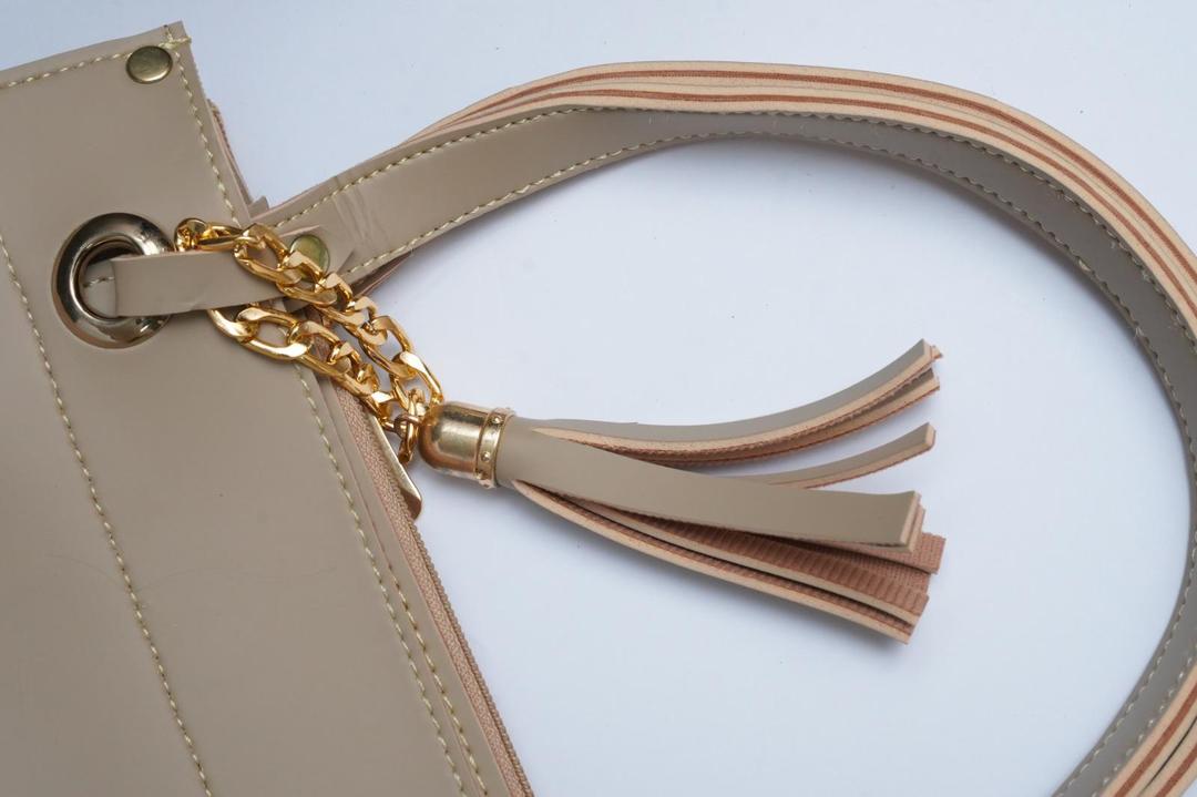 beige women's handbags Beige PU Leather Handbag with Tassel & Wallet — women handbags & dresses — The Queens — gallery image 5