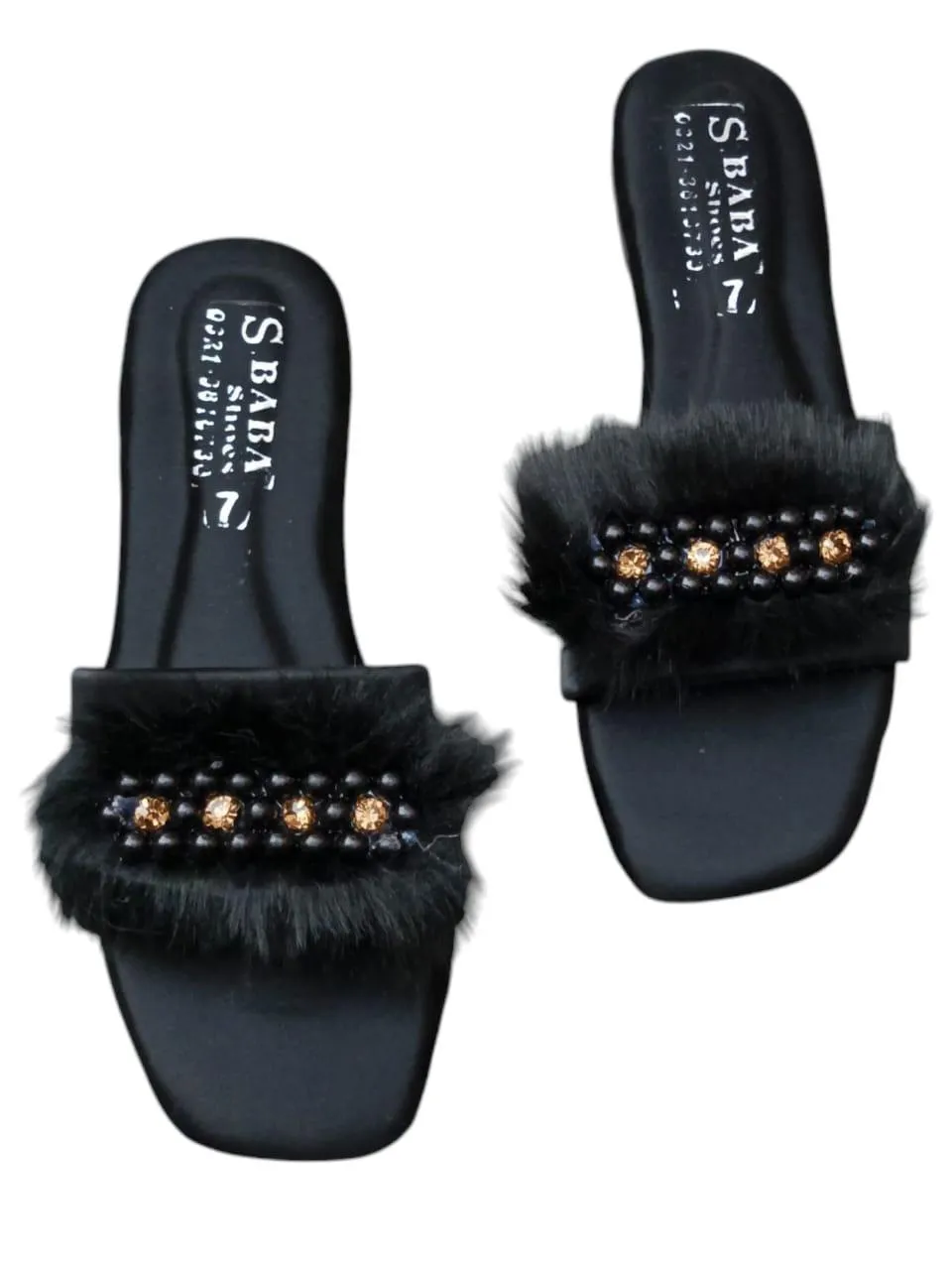 white women sandals White Fluffy Slippers with Crystal Embellishments for Women — women handbags & dresses — The Queens — gallery image 6