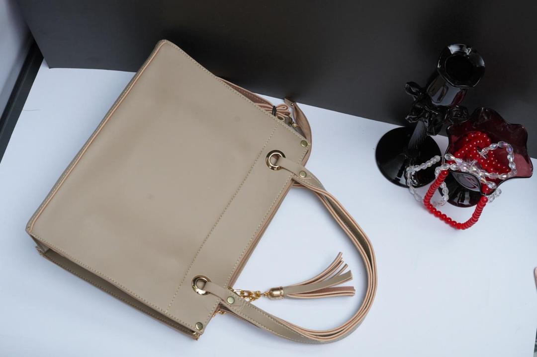 beige women's handbags Beige PU Leather Handbag with Tassel & Wallet — women handbags & dresses — The Queens — gallery image 6