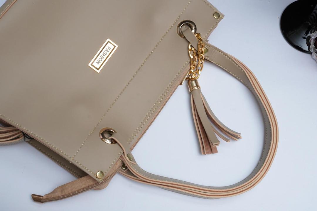 beige women's handbags Beige PU Leather Handbag with Tassel & Wallet — women handbags & dresses — The Queens — gallery image 4