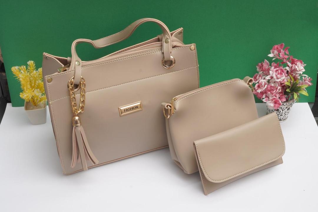 beige women's handbags Beige PU Leather Handbag with Tassel & Wallet — women handbags & dresses — The Queens — gallery image 2