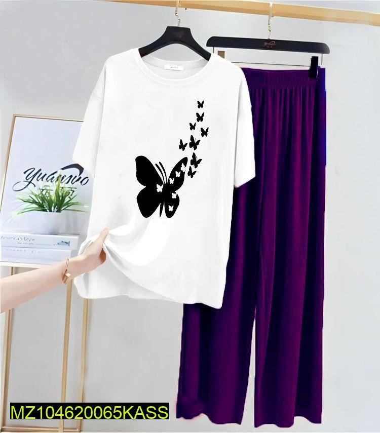 navy women's stitched White Butterfly Print Night Suit for Women Medium to XL — women handbags & dresses — The Queens — gallery image 3