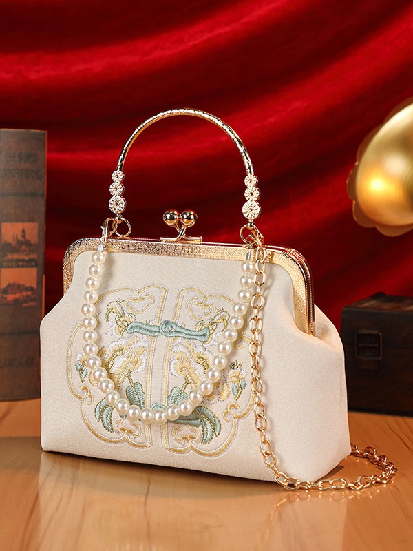 creamy white women's handbags Creamy White Embroidered Handbag for Weddings & Hanfu Lovers — women handbags & dresses — The Queens — gallery image 2