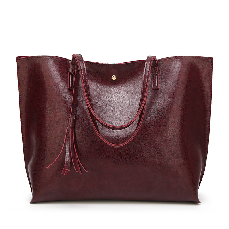 red women's handbags Burgundy Leather Tote Bag with Tassel for Women — women handbags & dresses — The Queens — gallery image 7