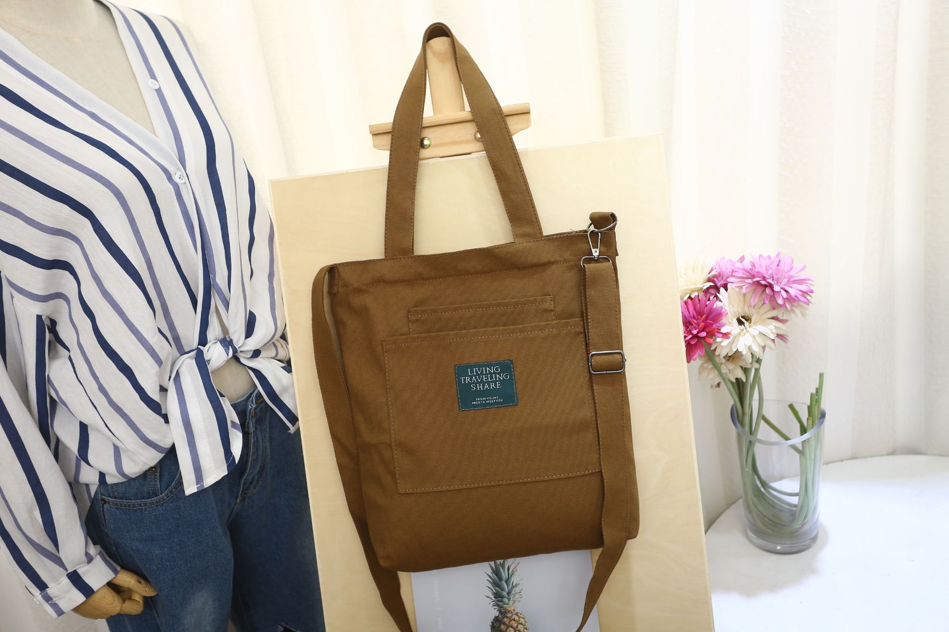 white women's handbags Yellow Canvas Shoulder Bag for Women with Detachable Strap — women handbags & dresses — The Queens — gallery image 12