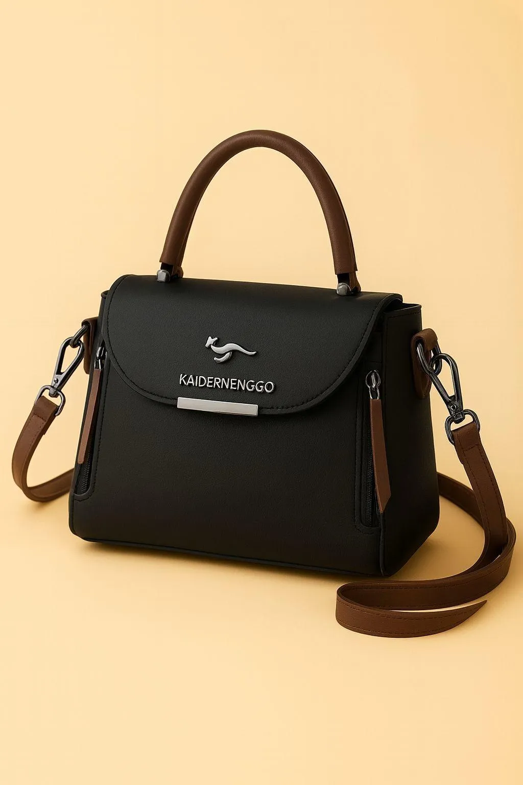 black women's handbags Black Leather Crossbody Bag for Girls 8x8 Inches — women handbags & dresses — The Queens — gallery image 2