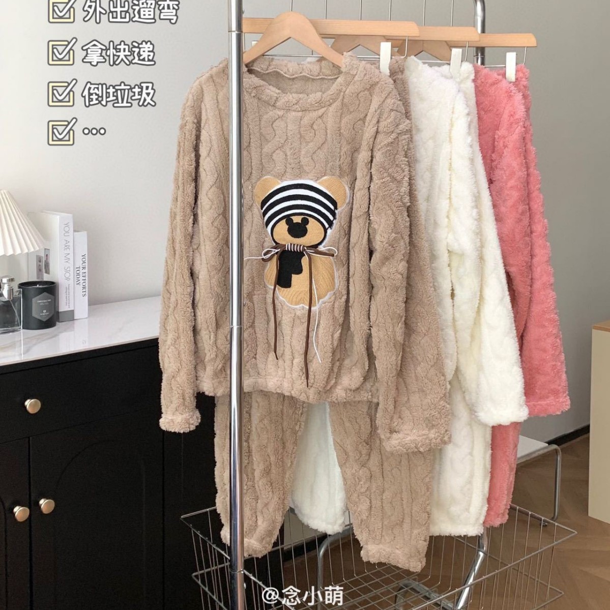 kitten pink women's stitched Women Fleece Hello Kitty Winter Pajamas Sweet Cartoon Home Wear — women handbags & dresses — The Queens — gallery image 4