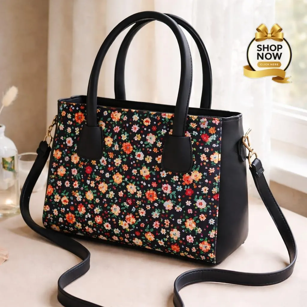 black women's handbags Red Floral Rexine Shoulder Bag with Long Handle — women handbags & dresses — The Queens — gallery image 4