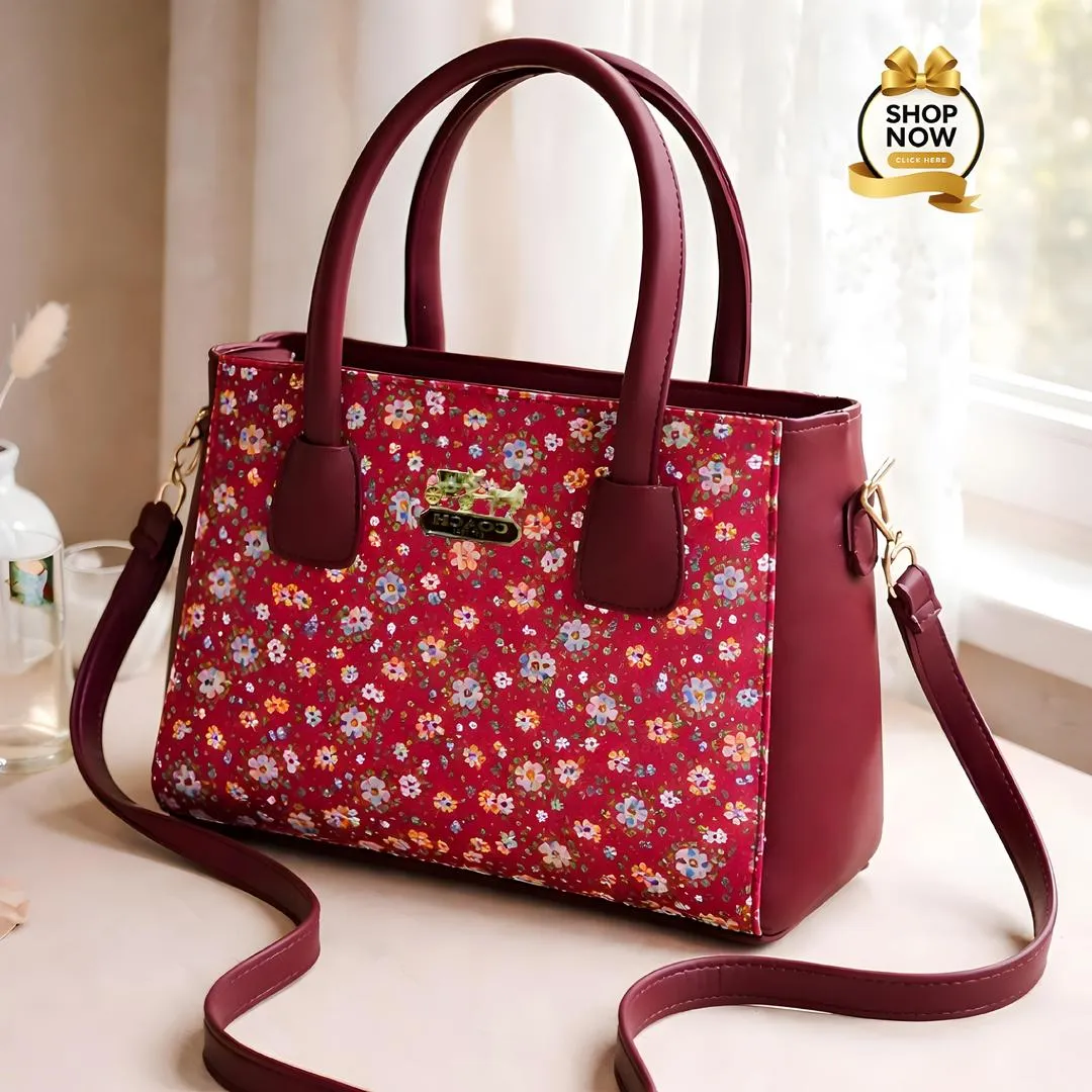 black women's handbags Red Floral Rexine Shoulder Bag with Long Handle — women handbags & dresses — The Queens