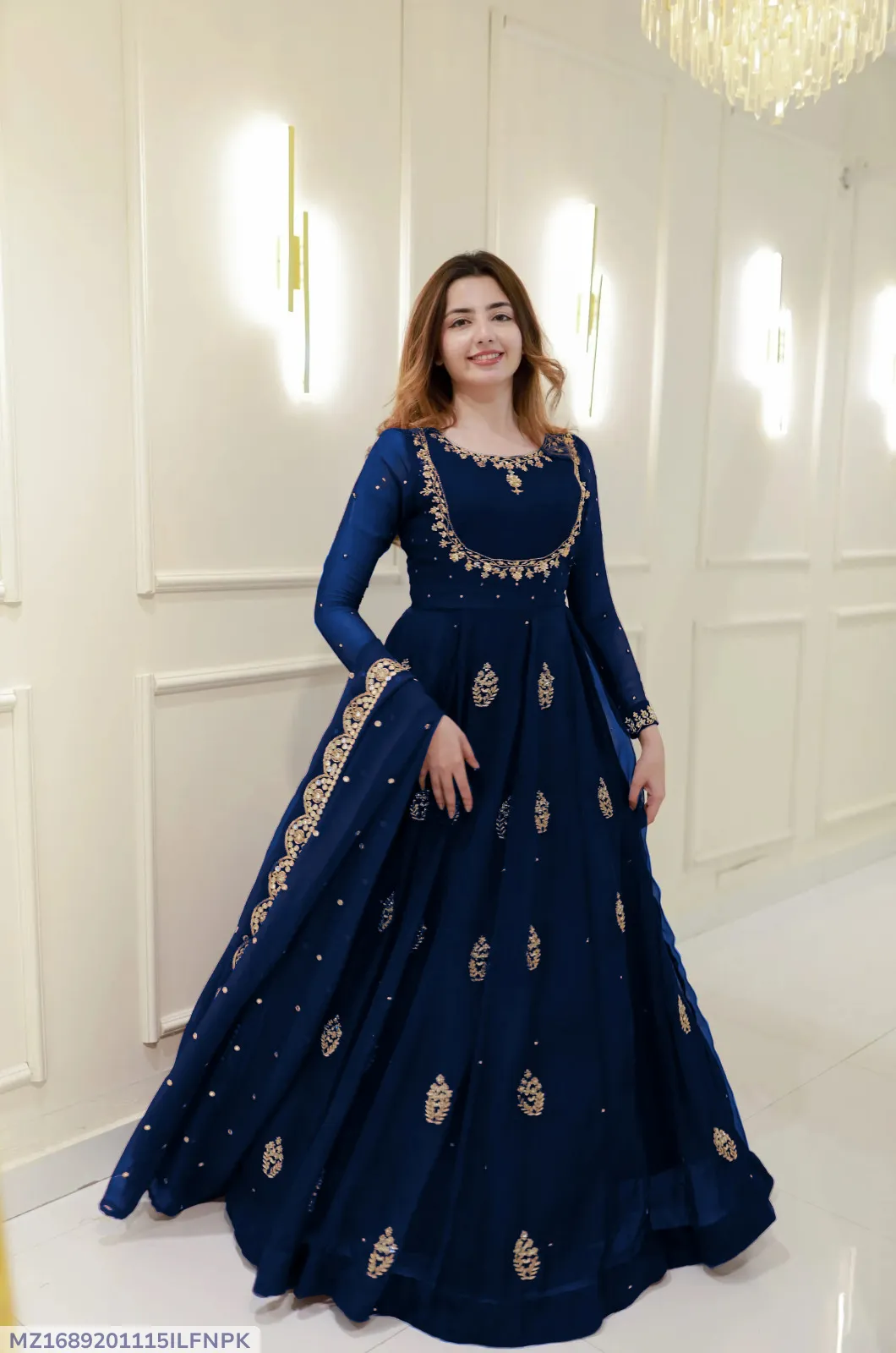 navy 🌙 eid '26 3Pcs Zarri Embroidered Maxi Set Navy Blue — women handbags & dresses — The Queens