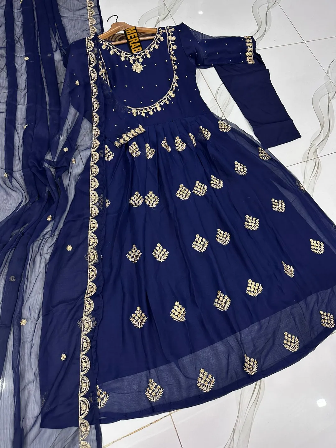 navy 🌙 eid '26 3Pcs Zarri Embroidered Maxi Set Navy Blue — women handbags & dresses — The Queens — gallery image 2