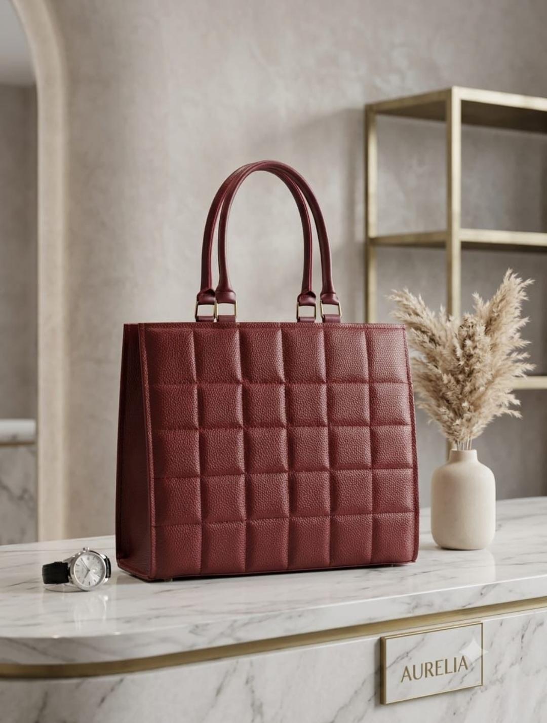 Premium Quilted Square Stitch Tote Bag with Adjustable Shoulder Strap