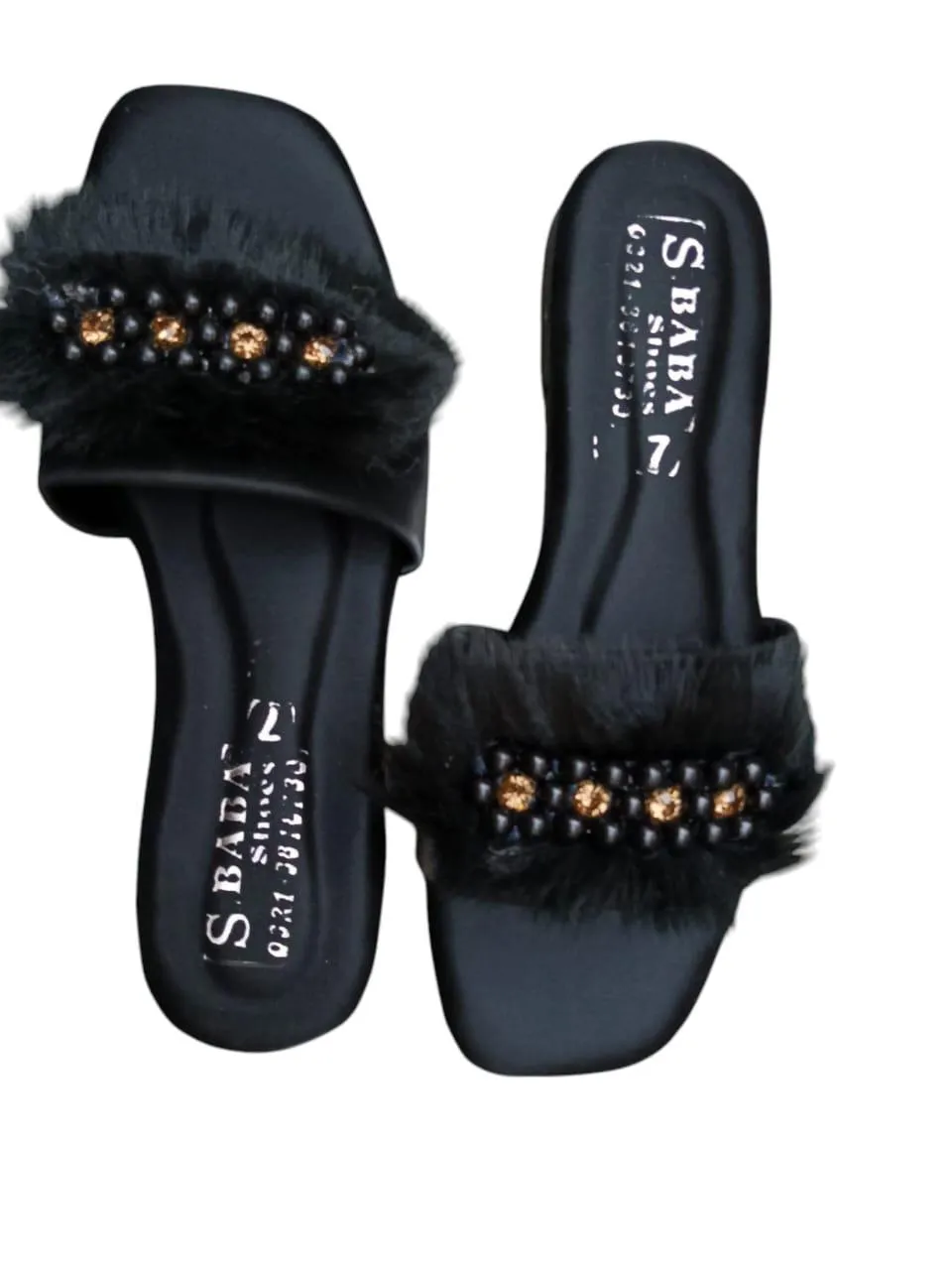 white women sandals White Fluffy Slippers with Crystal Embellishments for Women — women handbags & dresses — The Queens — gallery image 7