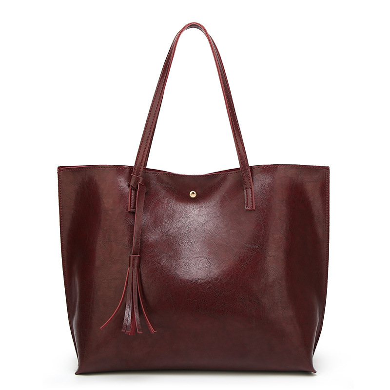 red women's handbags Burgundy Leather Tote Bag with Tassel for Women — women handbags & dresses — The Queens — gallery image 2