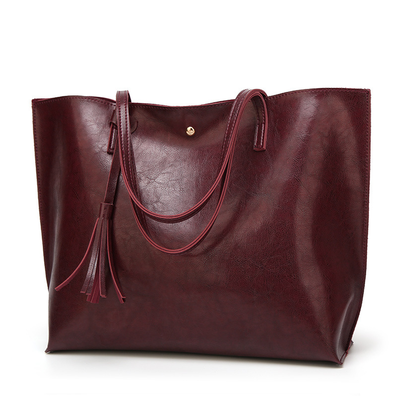 red women's handbags Burgundy Leather Tote Bag with Tassel for Women — women handbags & dresses — The Queens