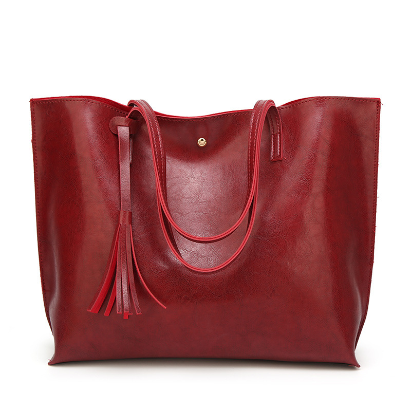red women's handbags Burgundy Leather Tote Bag with Tassel for Women — women handbags & dresses — The Queens — gallery image 6
