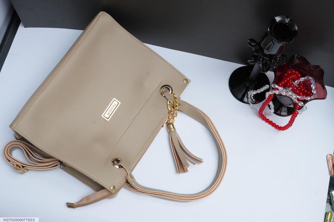 beige women's handbags Beige PU Leather Handbag with Tassel & Wallet — women handbags & dresses — The Queens — gallery image 10