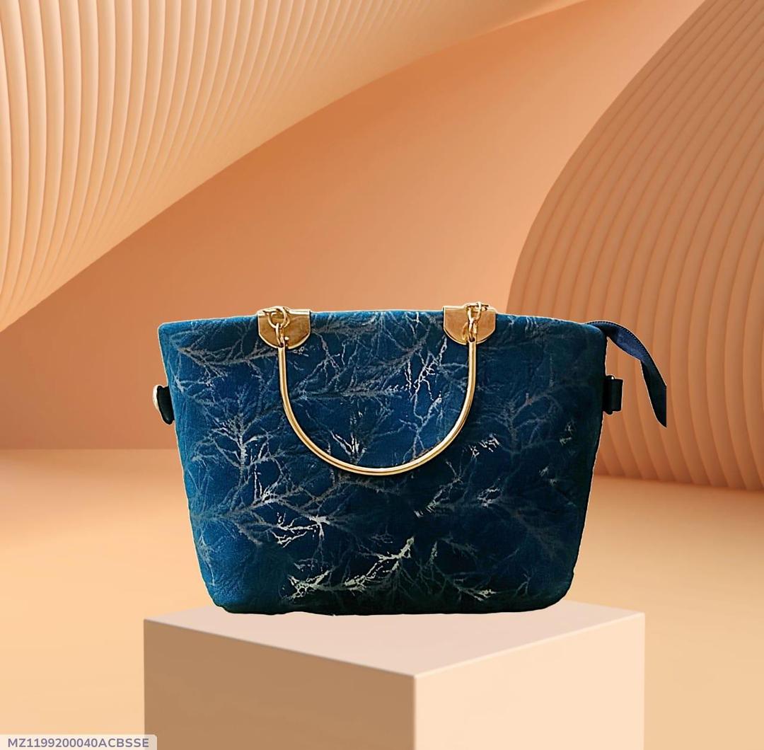 blue women's handbags Girls Velvet Printed Handbag Blue 10x5x8" — women handbags & dresses — The Queens