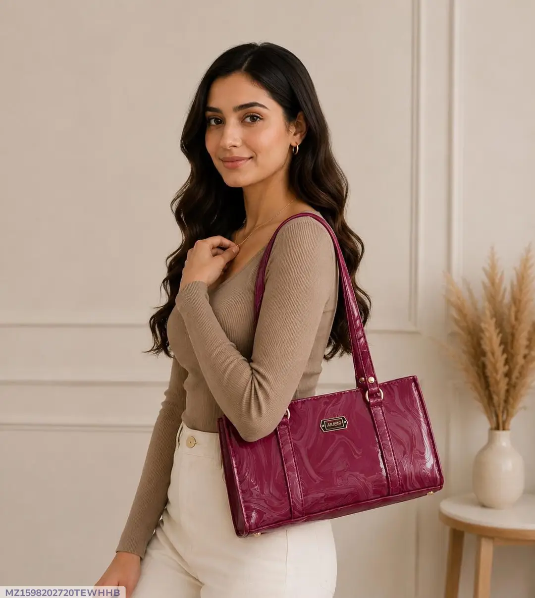 purple women's handbags Women's Leather Plain Shoulder Bag — women handbags & dresses — The Queens — gallery image 3