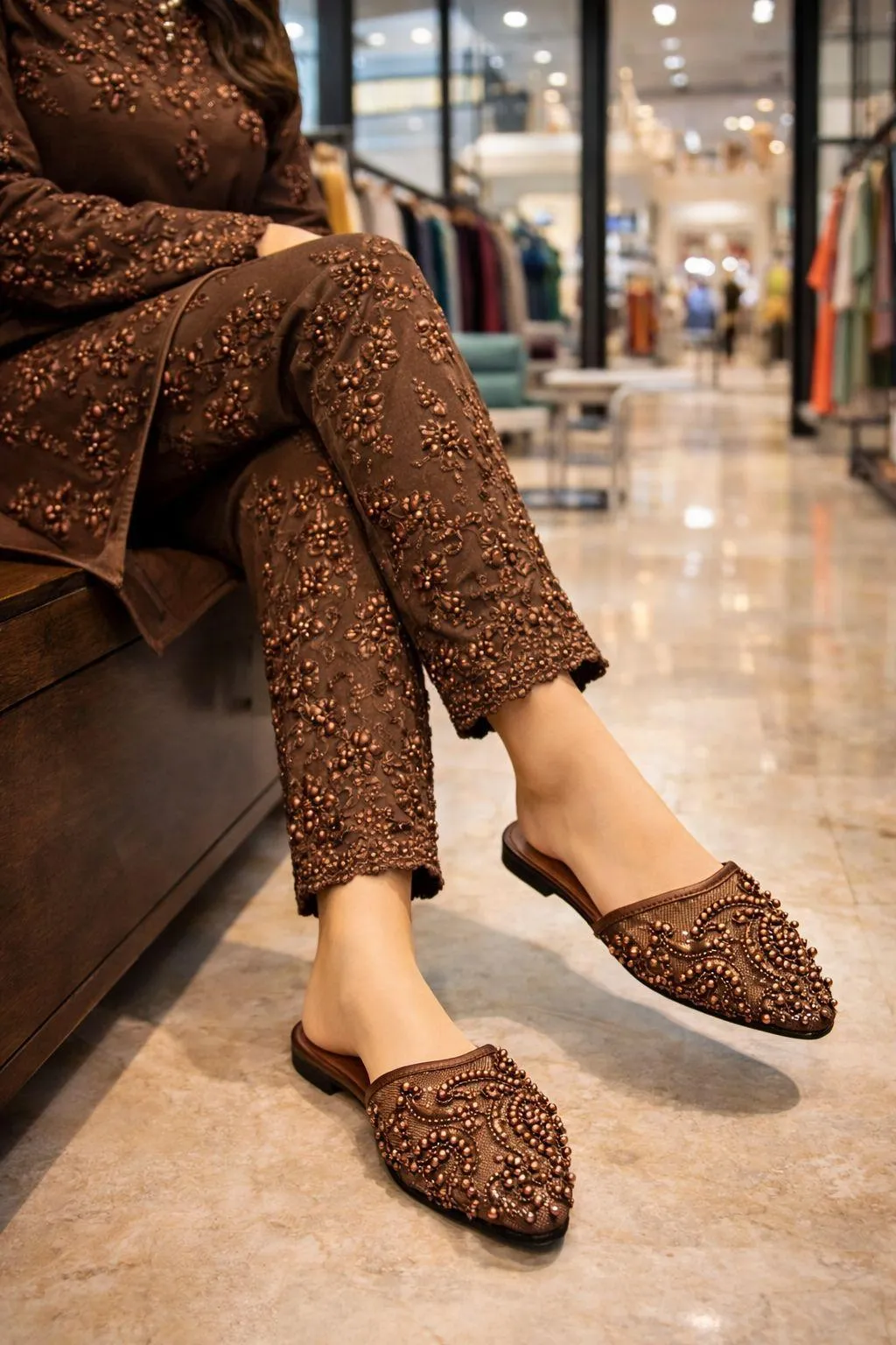 women sandals Brown Embroidered Women's Casual Flat Slippers Size 36-41 — women handbags & dresses — The Queens