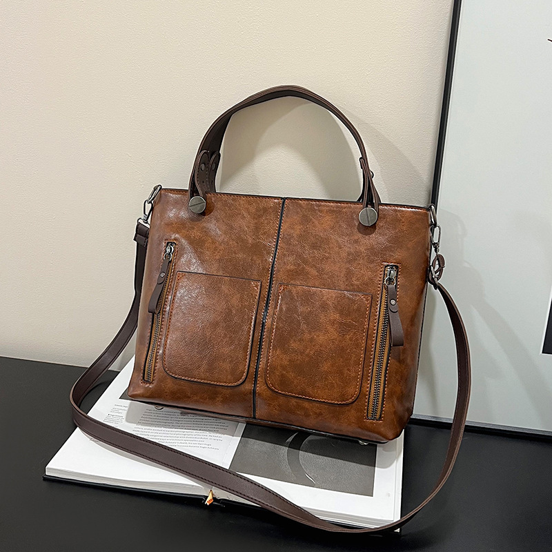 black women's handbags Retro Tote Bag Black Brown Durable Premium — women handbags & dresses — The Queens — gallery image 2