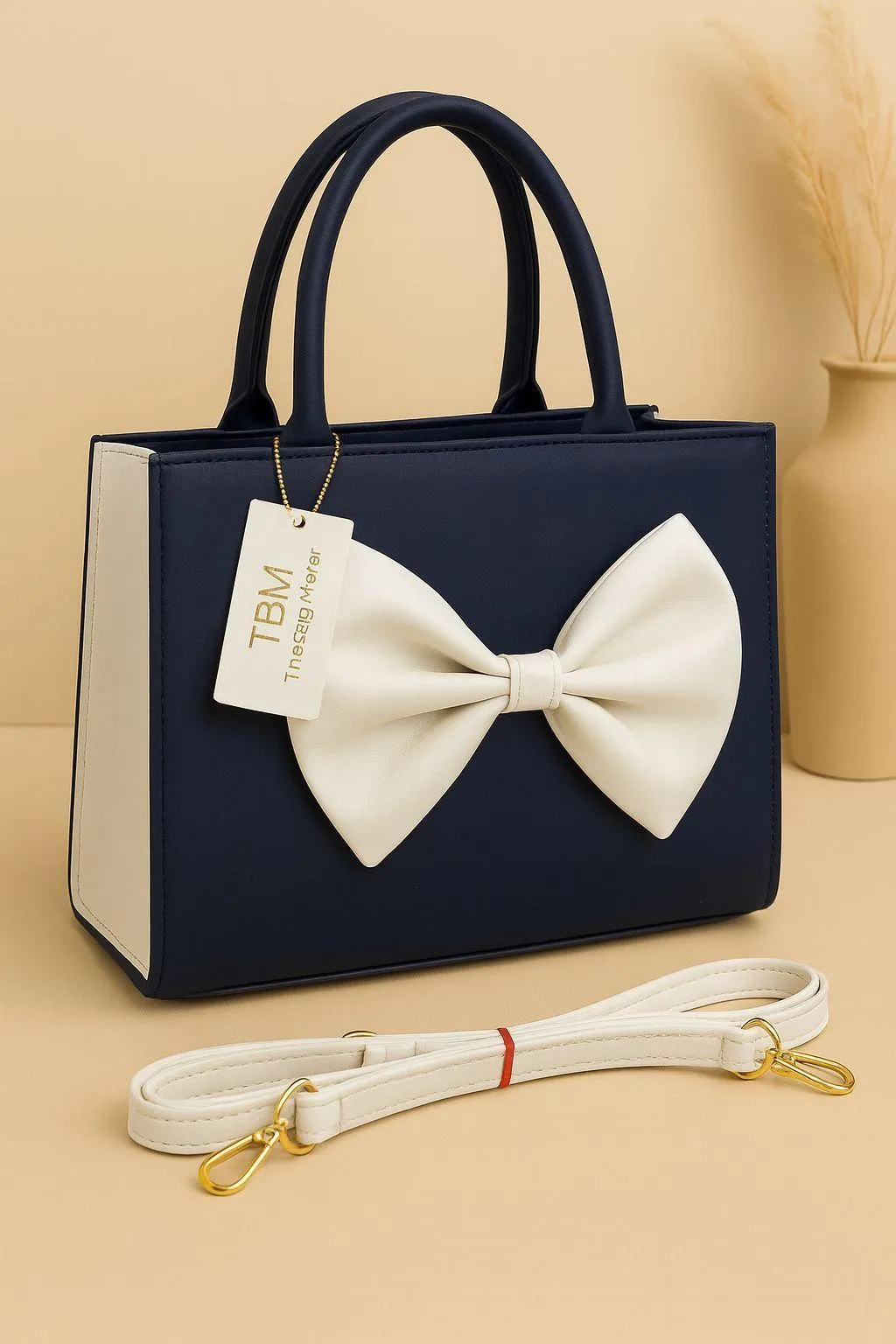 black women's handbags Black Bow Shoulder Bag for Women with White Strap — women handbags & dresses — The Queens — gallery image 2
