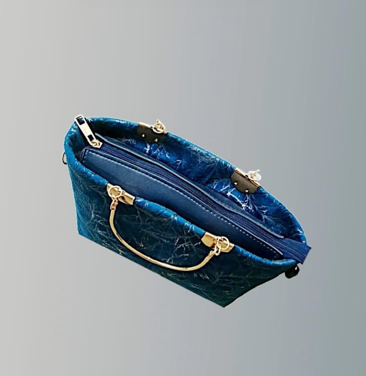blue women's handbags Girls Velvet Printed Handbag Blue 10x5x8" — women handbags & dresses — The Queens — gallery image 4