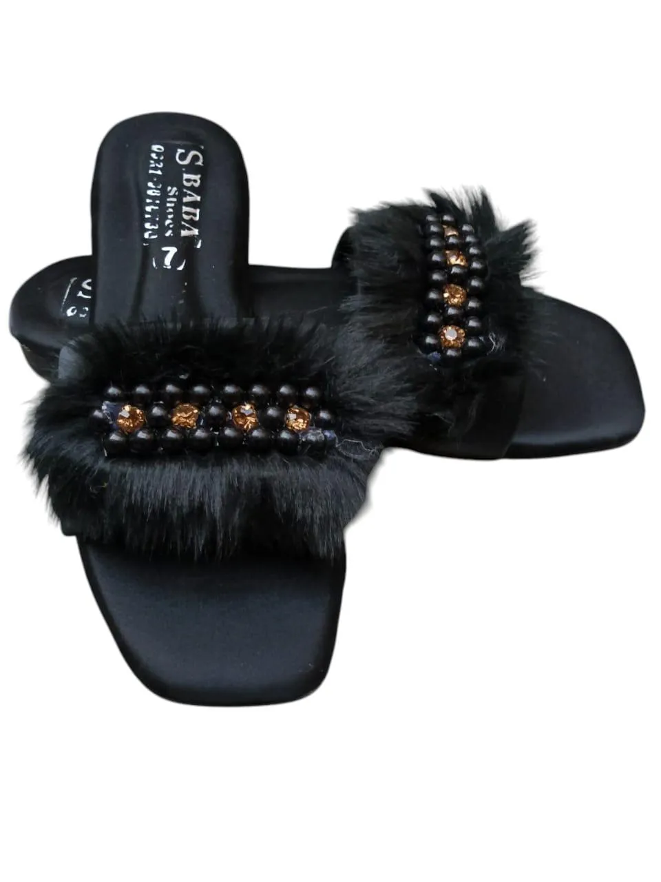 white women sandals White Fluffy Slippers with Crystal Embellishments for Women — women handbags & dresses — The Queens — gallery image 5