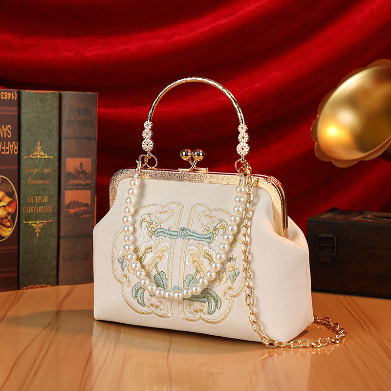 creamy white women's handbags Creamy White Embroidered Handbag for Weddings & Hanfu Lovers — women handbags & dresses — The Queens — gallery image 8