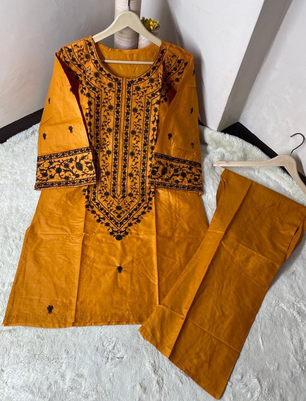 navy 🌙 eid '26 Orange Embroidered Kurta Set for Women — women handbags & dresses — The Queens — gallery image 2