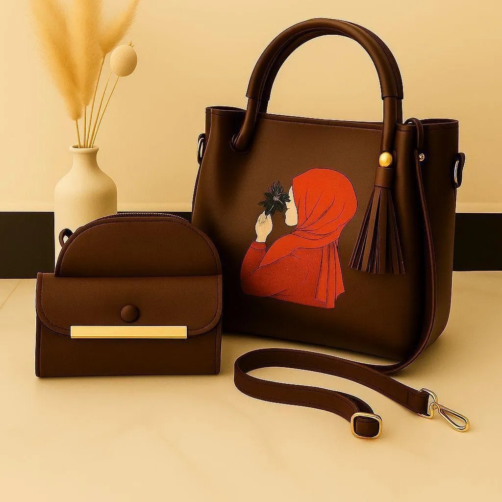 brown women's handbags Women's Leather Printed Hand Bag Set — women handbags & dresses — The Queens