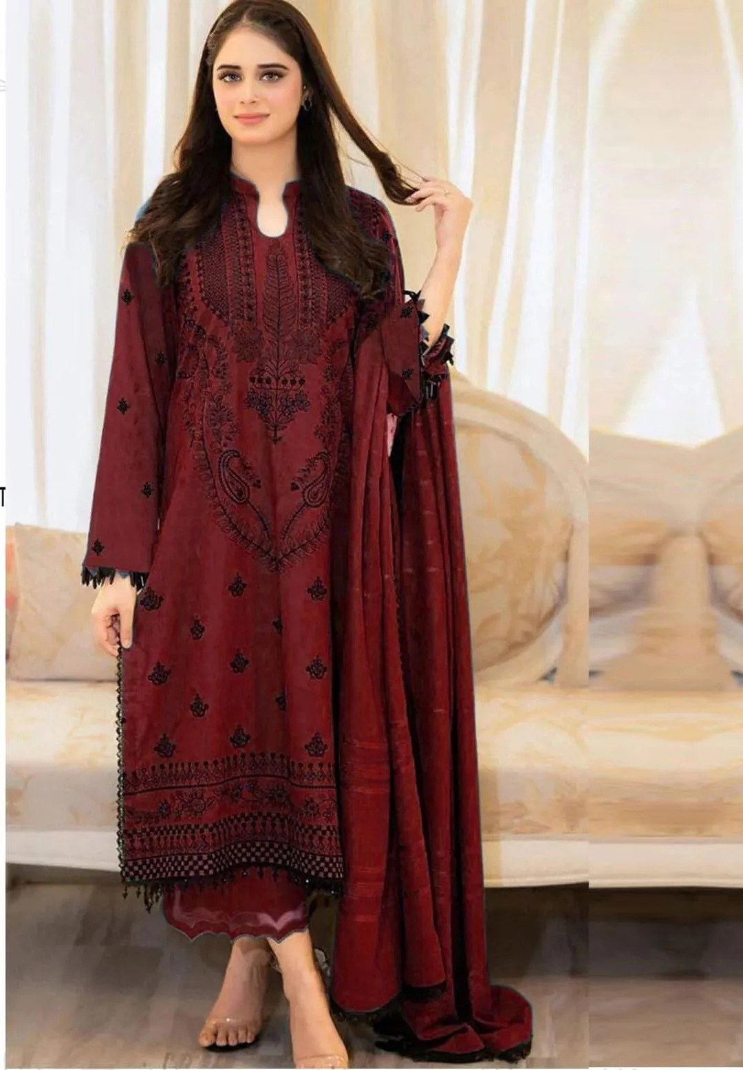 Embroidered Lawn Shirt with Printed Trouser & Diamond Dupatta