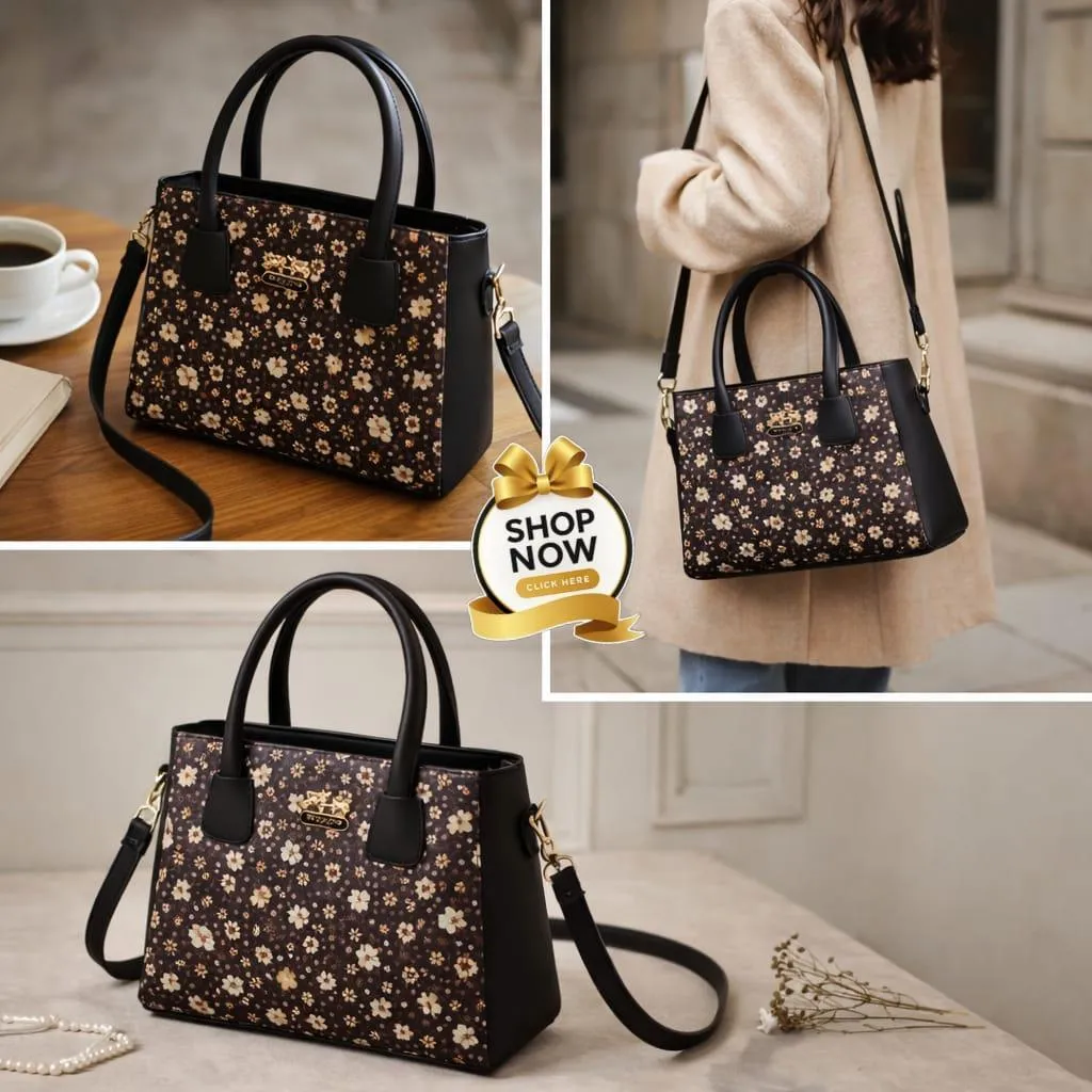black women's handbags Red Floral Rexine Shoulder Bag with Long Handle — women handbags & dresses — The Queens — gallery image 7